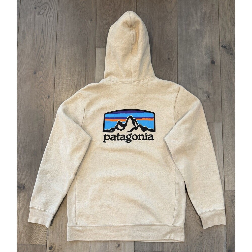 Patagonia P-6 Logo Uprisal Hoodie Mens M Oatmeal Tan Fleece Sweatshirt STY39619